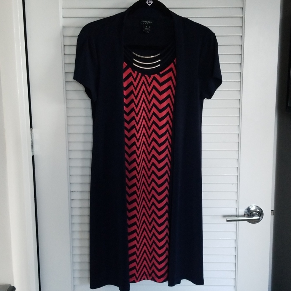 Coral and Navy Chevron Dress